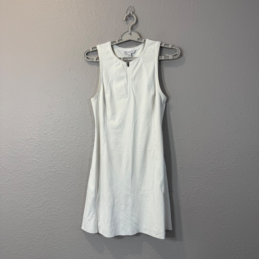 Athleta Women's Size XS White Ace Tennis Dress Sleeveless Quarter-Zip Mini